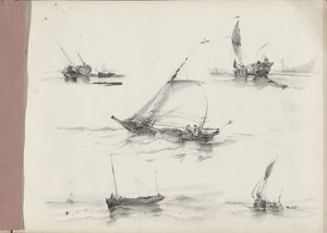Studienblatt mit Segelschiffen auf dem Wasser von Albertus van Beest