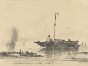 Zwei Männer in einem Boot auf ruhigem Wasser von Albertus van Beest