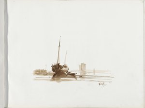 Segelschiff vor Anker vor einer Küste von Albertus van Beest