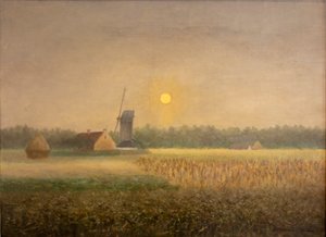 Windmühle in Latem bei Mondschein von Albijn Van den Abeele