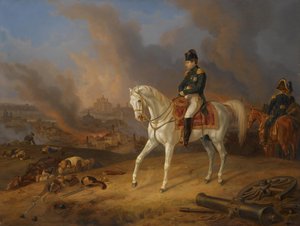 Napoleon Bonaparte vor der brennenden Stadt Smolensk