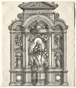 Großer Altar mit der Jungfrau, in einem Rahmen mit den Heiligen Christophorus, Georg, Barbara, Katharina, 1520