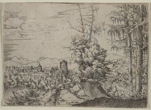 Landschaft mit zwei Kiefern