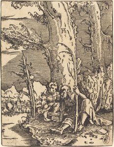 Der heilige Christophorus am Flussufer sitzend von Albrecht Altdorfer