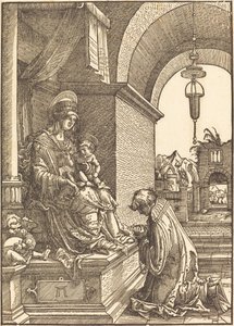Bittsteller, der vor der Jungfrau und dem Kind kniet von Albrecht Altdorfer