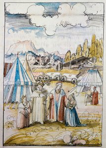 Der zukünftige Kaiser Maximilian I., geführt von seinem Vater Friedrich III., trifft seine Braut Maria von Burgund in Neuss von Albrecht Altdorfer