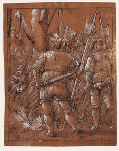 Zwei Landsknechte beobachten ein Liebespaar von Albrecht Altdorfer