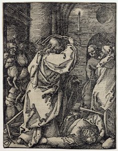 Christus vertreibt die Geldwechsler aus dem Tempel, Nr. 7 aus der Serie „Die kleine Passion“ von Albrecht Dürer