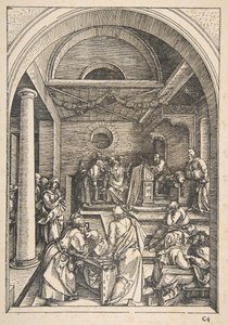 Christus unter den Schriftgelehrten, aus Das Leben der Jungfrau, Lateinische Ausgabe, 1511