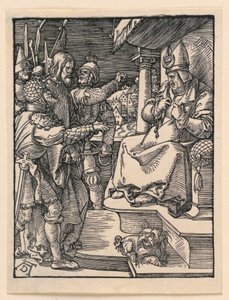 Christus vor Kaiphas, aus der Serie Die kleine Passion von Albrecht Dürer