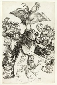 Wappen mit Löwe und Hahn