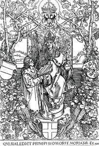 Conrad Celtes überreicht sein Buch Quatuor Libri Amorum an Maximilian I, 1502 von Albrecht Dürer