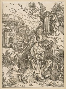 Der Engel wirft den Drachen in den Abgrund und verschließt ihn (Apokalypse) von Albrecht Dürer
