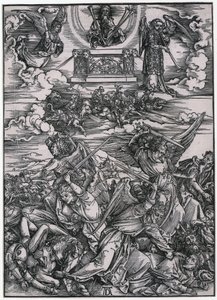 Engelkampf, VII. Figur, Blatt 9 der Folge "Die Apokalypse" von Albrecht Dürer
