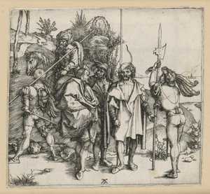 Fünf Soldaten und ein Türke auf einem Pferd