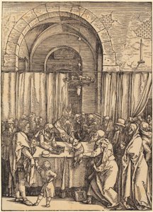 Joachims Opfer wird vom Hohenpriester zurückgewiesen, Blatt 2 der Folge "Das Marienleben" von Albrecht Dürer