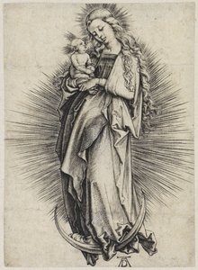 Maria mit langem Haar auf der Mondsichel von Albrecht Dürer