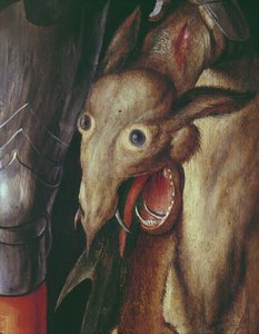 Paumgartner Altar: Detail des linken Flügels, Darstellung des Kopfes des von St. Georg besiegten Drachen, ca. 1500 (Detail)