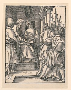 Pilatus wäscht seine Hände, aus der Serie Die Kleine Passion von Albrecht Dürer