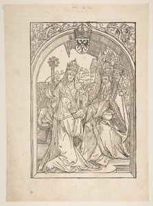 Rosvitha überreicht die Komödien dem Kaiser Otto I. Illustration aus der Opera Hrosvi... n.d. von Albrecht Dürer