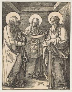 Die heilige Veronika zwischen den Heiligen Petrus und Paulus, aus Die kleine Passion, 1510 von Albrecht Dürer