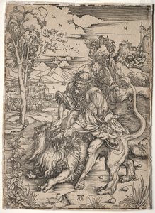 Samson tötet den Löwen, ca. 1496-1497 von Albrecht Dürer