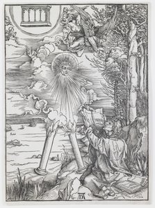 St. Johannes, der das Buch verschlingt, aus „Die Apokalypse“ von Albrecht Dürer