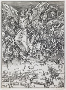St. Michael kämpft gegen den Drachen, aus der Serie „Die Apokalypse“ von Albrecht Dürer