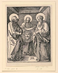 Das Schweißtuch (Heilige Veronika, Petrus und Paulus), aus der Serie Die Kleine Passion von Albrecht Dürer