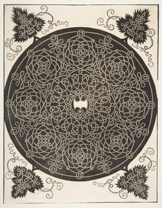 Der dritte Knoten. Verschlungener Rundel mit acht Kränzen und einem gewellten Schild darin..., vor 1521