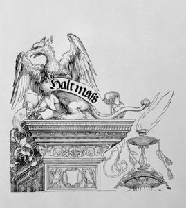 Der Triumphbogen von Kaiser Maximilian I. von Deutschland: Detail eines geflügelten Greifs, der eine Schriftrolle hält, 1517-18