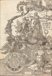 Der Triumphwagen von Maximilian I. Der große Triumphwagen [Tafel 1 von 8], 1523 Lateinische Ausgabe von Albrecht Dürer
