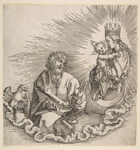Die Jungfrau erscheint dem heiligen Johannes, Frontispiz zur Apokalypse, 1511 von Albrecht Dürer