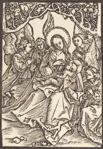 Die Jungfrau, die das Christkind stillt, mit vier Engeln, ca. 1500