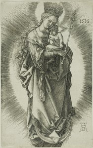 Die Jungfrau auf einer Mondsichel mit einem Sternenkranz und einem Zepter von Albrecht Dürer