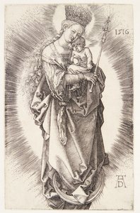 Die Jungfrau auf einer Mondsichel mit einer Krone aus Sternen und einem Zepter von Albrecht Dürer