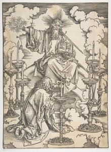 Die Vision der sieben Leuchter, aus der Apokalypse, deutsche Ausgabe 1498 von Albrecht Dürer
