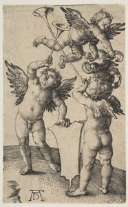 Drei Putti mit Trompeten