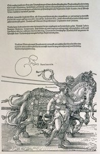 Triumphwagen von Kaiser Maximilian I. von Deutschland (1459-1519): (Detail) der Pferdeteams, geführt von zwei Tugenden, Vorsehung und Mäßigung, veröffentlicht ca. 1518 von Albrecht Dürer