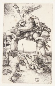Hexe, die rückwärts auf einer Ziege reitet von Albrecht Dürer