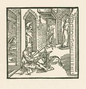 Ein Seilmacher sieht einen Mönch die Kammer seiner untreuen Frau verlassen von Albrecht Dürer or Duerer