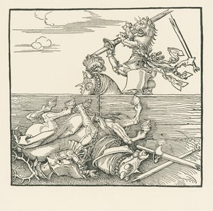 Das ausländische Turnier. Maximilian hat seinen Gegner Jacop de Heri aus dem Sattel gehoben, um 1517-18 von Albrecht Dürer or Duerer