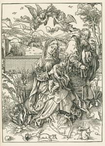 Die Heilige Familie mit drei Hasen, um 1497 von Albrecht Dürer or Duerer