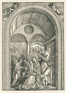 Die Heilige Familie mit zwei Engeln in einem Portikus, um 1503-04 von Albrecht Dürer or Duerer