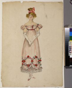 Kleid mit Blumengirlanden. Kostümentwurf für die Oper "Eugen Onegin"