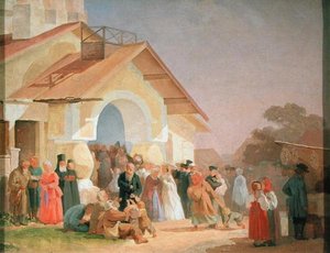 Kirchenausgang in Pskow von Aleksandr Ivanovich Morozov