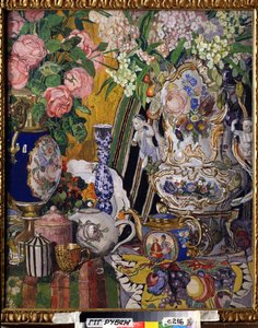 Stillleben mit Blumen und Porzellan von Aleksandr Jakovlevic Golovin