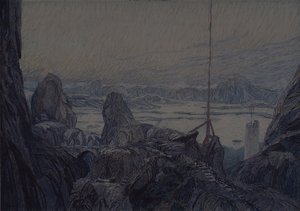 Bühnenbild für das Theaterstück Die Frau vom Meer von H. Ibsen von Aleksandr Jakovlevic Golovin