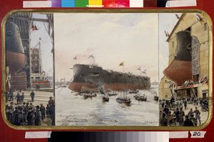 Der Stapellauf des Schlachtkreuzers Pamiat Azova von Aleksandr Karlovich Beggrov