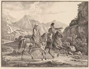 Mann und verschleierte Frau zu Pferd von Aleksandr Osipovich Orlovskii